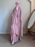 Dustyq Pink Silk Abaya with Embroidered Tencel Scarf | Satin Kaftan Dress