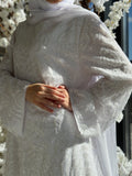 White Sequin Lace Maxi Dress, Modest Islamic Wedding