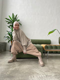 Beige wool jersey long sleeve tunic with waterproof skirt