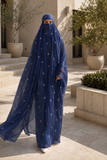 Navy Floral Burqa Veil Cape, Sheer Tencel Nikab Coverup, Luxury Nikah Eid