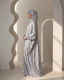 Blue Grey Floral Prayer Dress with Attached Hijab
