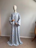 Blue Grey Floral Maxi Dress, Balloon Sleeve Modest Dress, Boho Summer Outfit