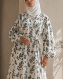 Muslin Cotton Boho Abaya, Floral Print Modest Dress, Handmade Summer