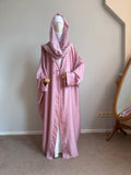 Dustyq Pink Silk Abaya with Embroidered Tencel Scarf | Satin Kaftan Dress