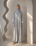 Blue Grey Floral Prayer Dress with Attached Hijab