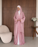 Dusty Pink Silk Abaya with Embroidered Tencel Scarf