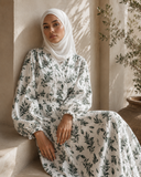 Muslin Cotton Boho Abaya, Floral Print Modest Dress, Handmade Summer