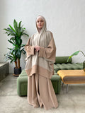 Elegant beige suit with wool jersey long sleeve tunic with waterproof beige flaredskirt