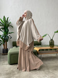 Elegant beige suit with wool jersey long sleeve tunic with waterproof beige flaredskirt