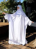 White Bridal Jilbab, Full Length Khimar with Lace Embroidery