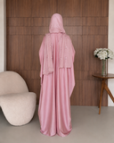 Dusty Pink Silk Abaya with Embroidered Tencel Scarf