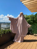 Beige crepe kimono Jilbab suit with skirt, summer  Khimar,  Muslim dress, ready to wear hijab, islamic gift