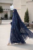Navy Floral Burqa Veil Cape, Sheer Tencel Nikab Coverup, Luxury Nikah Eid