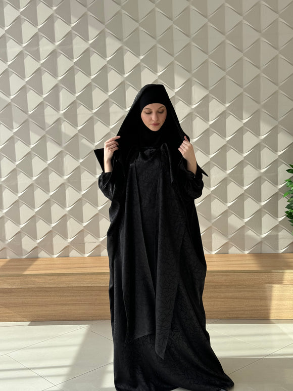 Black Elegant Hooded Abaya, Viscose Jacquard muslim Dress with hijab ScarfTurbanHijab Black Elegant Hooded Abaya, Viscose Jacquard muslim Dress with hijab ScarfTurbanHijab