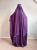 Eggplant color silk Afghan burqa cape, full niqab veil, Saudi abaya