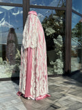 Luxury Pink Silk Burqa with 3D White Lace, Bridal Islamic Cloak