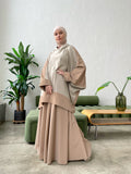 Elegant beige suit with wool jersey long sleeve tunic with waterproof beige flaredskirt