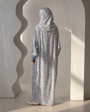 Blue Grey Floral Prayer Dress with Attached Hijab