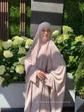 Beige crepe kimono Jilbab suit with skirt, summer  Khimar,  Muslim dress, ready to wear hijab, islamic gift
