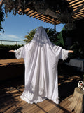 White Bridal Jilbab, Full Length Khimar with Lace Embroidery