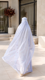 Blue Floral Burqa Veil Cape, Sheer Tencel Nikab Coverup, Luxury Nikah Eid