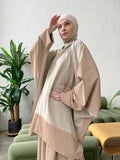 Elegant beige suit with wool jersey long sleeve tunic with waterproof beige flaredskirt