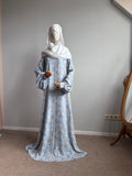 Blue Grey Floral Maxi Dress, Balloon Sleeve Modest Dress, Boho Summer Outfit