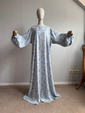 Blue Grey Floral Maxi Dress, Balloon Sleeve Modest Dress, Boho Summer Outfit