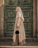 Floral Linen Cotton Modest Set, Oversized Tunic Hijab Wide Leg Pants, Boho Outfit