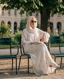 Ivory Embroidered Tencel Abaya Set, Floral Modest Dress with Scarf, Summer Nikah Eid