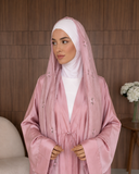 Dusty Pink Silk Abaya with Embroidered Tencel Scarf