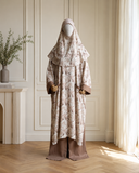 Floral Linen Cotton Modest Set, Oversized Tunic Hijab Wide Leg Pants, Boho Outfit