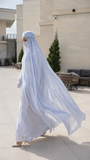 Blue Floral Burqa Veil Cape, Sheer Tencel Nikab Coverup, Luxury Nikah Eid