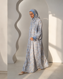 Blue Grey Floral Prayer Dress with Attached Hijab
