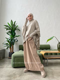 Beige wool jersey long sleeve tunic with waterproof skirt