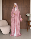 Dusty Pink Silk Abaya with Embroidered Tencel Scarf