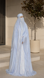 Blue Floral Burqa Veil Cape, Sheer Tencel Nikab Coverup, Luxury Nikah Eid