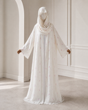 Ivory Embroidered Tencel Abaya Set, Floral Modest Dress with Scarf, Summer Nikah Eid