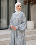 Blue Grey Floral Maxi Dress, Balloon Sleeve Modest Dress, Boho Summer Outfit