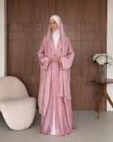 Dusty Pink Silk Abaya with Embroidered Tencel Scarf