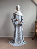 Blue Grey Floral Maxi Dress, Balloon Sleeve Modest Dress, Boho Summer Outfit