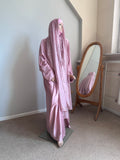 Dustyq Pink Silk Abaya with Embroidered Tencel Scarf | Satin Kaftan Dress