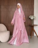 Dusty Pink Silk Abaya with Embroidered Tencel Scarf