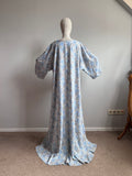 Blue Grey Floral Maxi Dress, Balloon Sleeve Modest Dress, Boho Summer Outfit