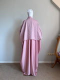 Dustyq Pink Silk Abaya with Embroidered Tencel Scarf | Satin Kaftan Dress