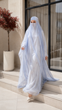 Blue Floral Burqa Veil Cape, Sheer Tencel Nikab Coverup, Luxury Nikah Eid