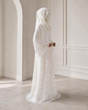 Ivory Embroidered Tencel Abaya Set, Floral Modest Dress with Scarf, Summer Nikah Eid