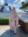 Beige crepe kimono Jilbab suit with skirt, summer  Khimar,  Muslim dress, ready to wear hijab, islamic gift