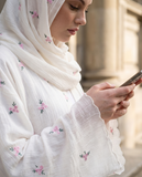 Ivory Embroidered Tencel Abaya Set, Floral Modest Dress with Scarf, Summer Nikah Eid