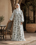 Muslin Cotton Boho Abaya, Floral Print Modest Dress, Handmade Summer
